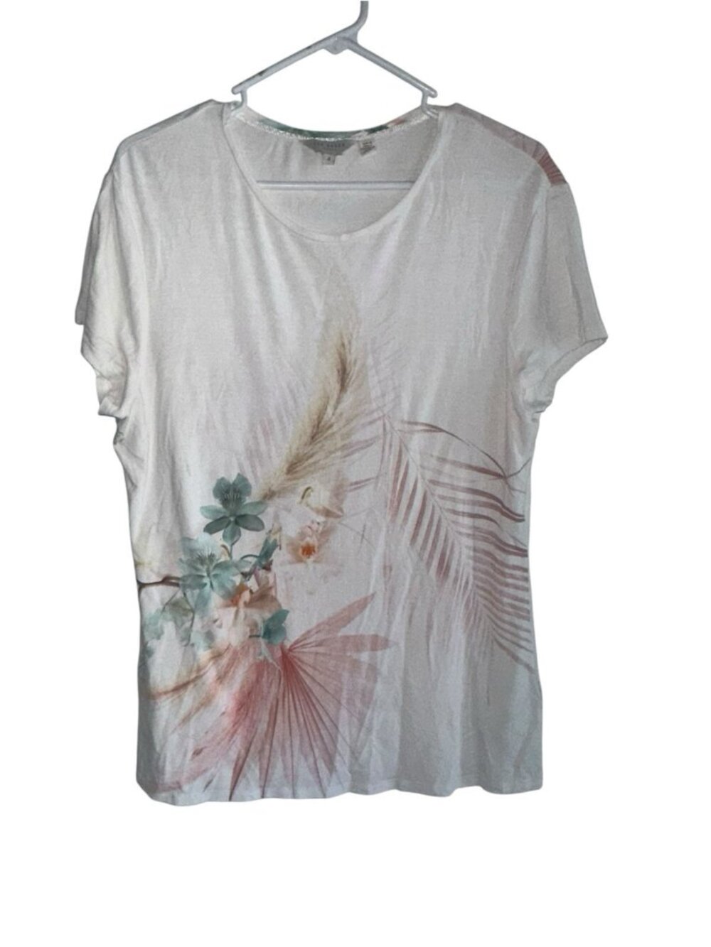 Ted Baker Womens Off-White Serahna Printed Fitted T Shirt Sz 4 Or M Floral